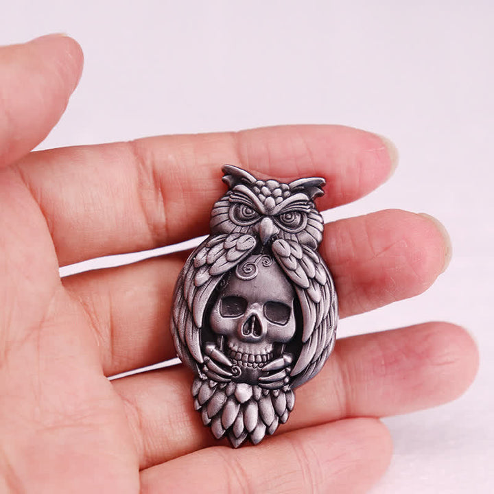 Owl Bird Talons Eyes Skull Skeleton Brooch - image 2