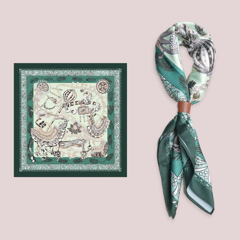Teal & Wheat Ancient Rome Motifs Square Scarf - Teal & Wheat - image 0