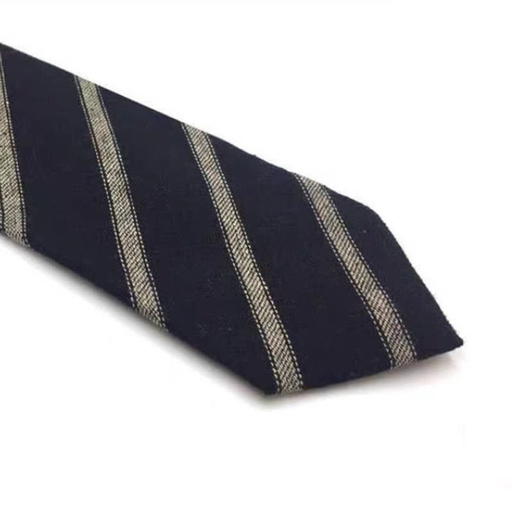 Men's Coffee-Colored Checkered Striped British Cotton Necktie - Style #6 - image 14