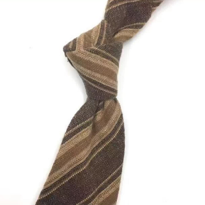 Men's Coffee-Colored Checkered Striped British Cotton Necktie - Style #2 - image 5