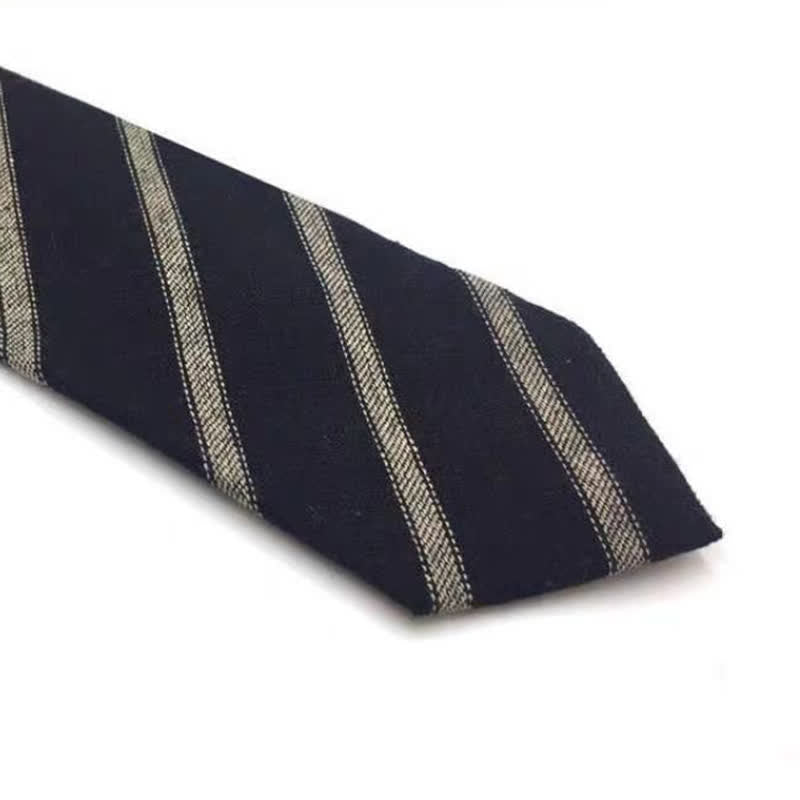 Men's Coffee-Colored Checkered Striped British Cotton Necktie - Style #6 - image 14