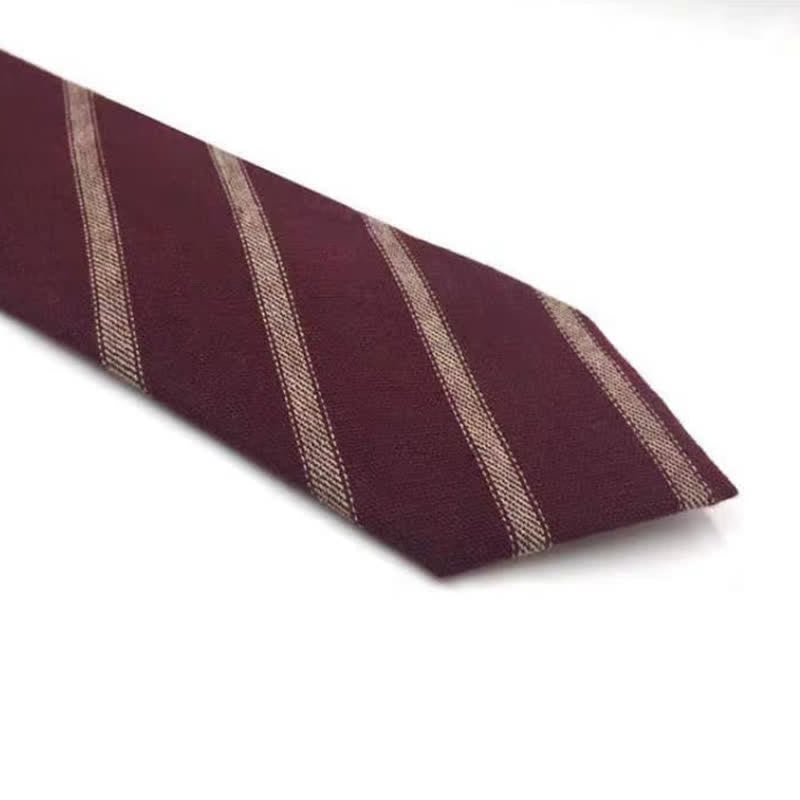 Men's Coffee-Colored Checkered Striped British Cotton Necktie - Style #4 - image 11