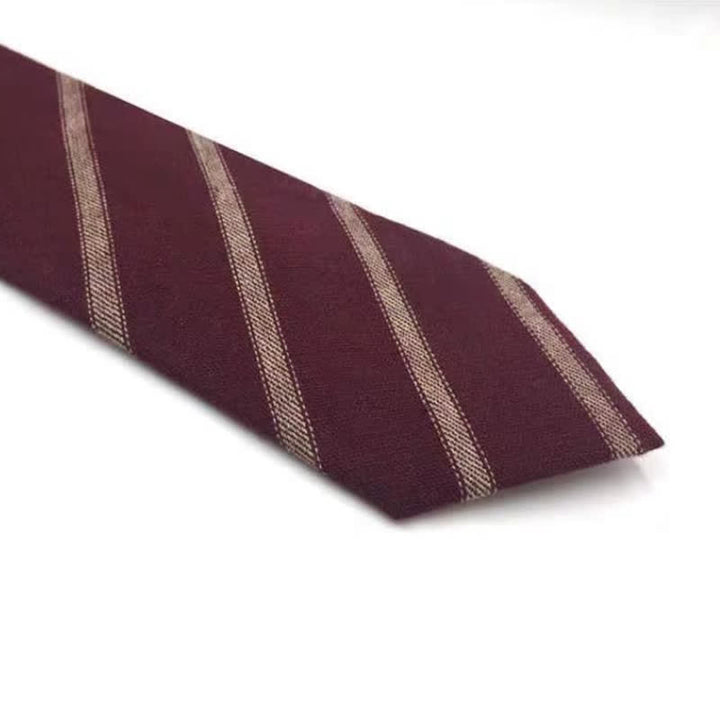 Men's Coffee-Colored Checkered Striped British Cotton Necktie - Style #4 - image 11