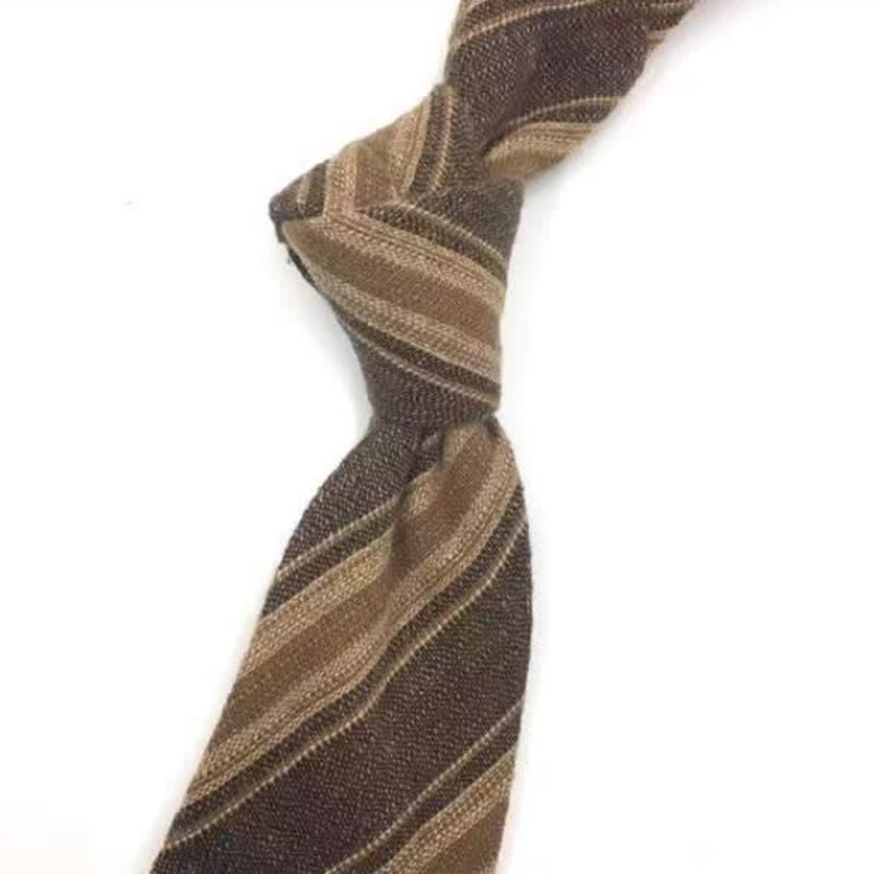Men's Coffee-Colored Checkered Striped British Cotton Necktie - Style #2 - image 5