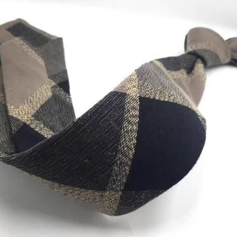 Men's Coffee-Colored Checkered Striped British Cotton Necktie