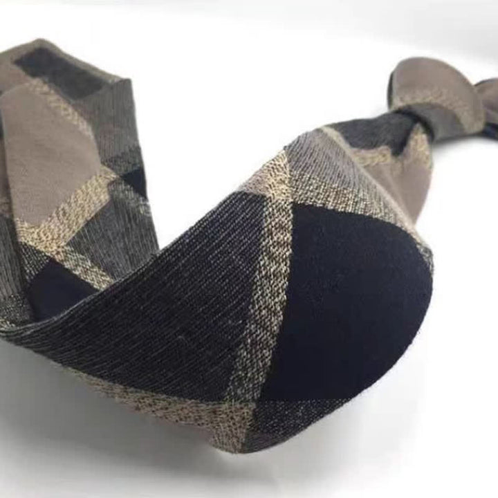 Men's Coffee-Colored Checkered Striped British Cotton Necktie