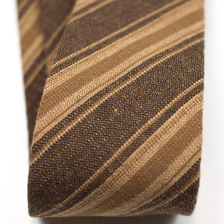 Men's Coffee-Colored Checkered Striped British Cotton Necktie - image 6