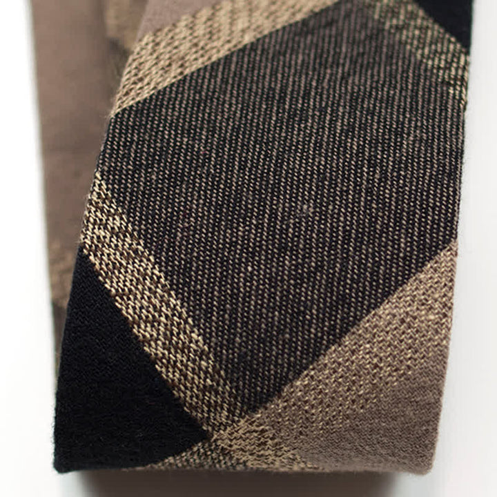 Men's Coffee-Colored Checkered Striped British Cotton Necktie
