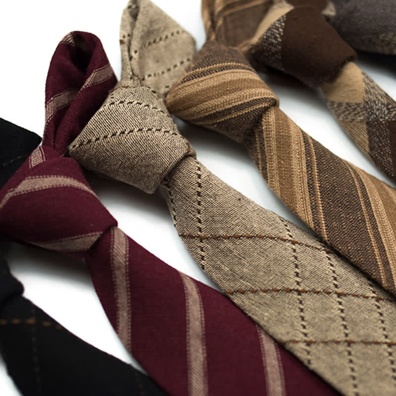 Men's Coffee-Colored Checkered Striped British Cotton Necktie - image 0
