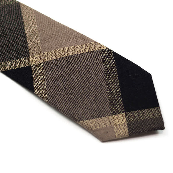 Men's Coffee-Colored Checkered Striped British Cotton Necktie