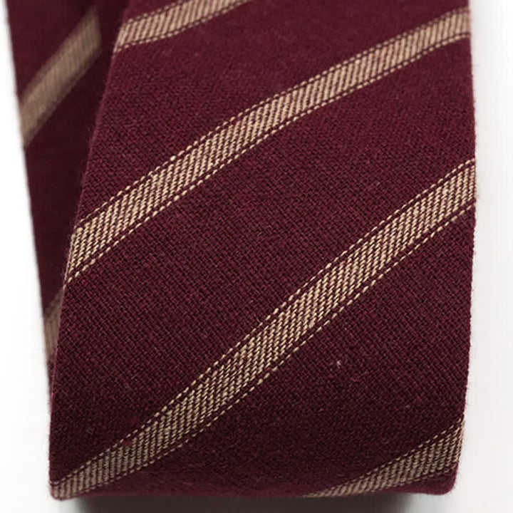 Men's Coffee-Colored Checkered Striped British Cotton Necktie