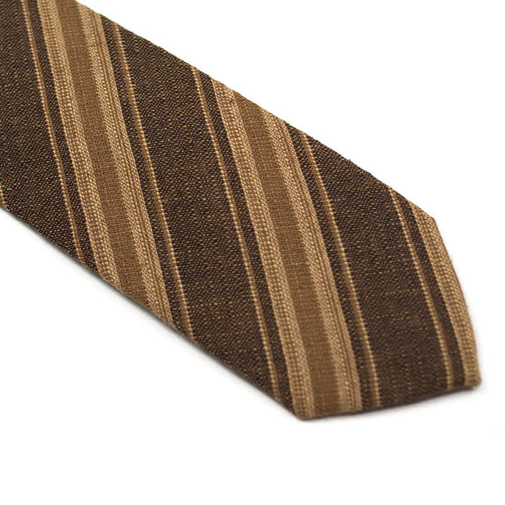 Men's Coffee-Colored Checkered Striped British Cotton Necktie - image 7