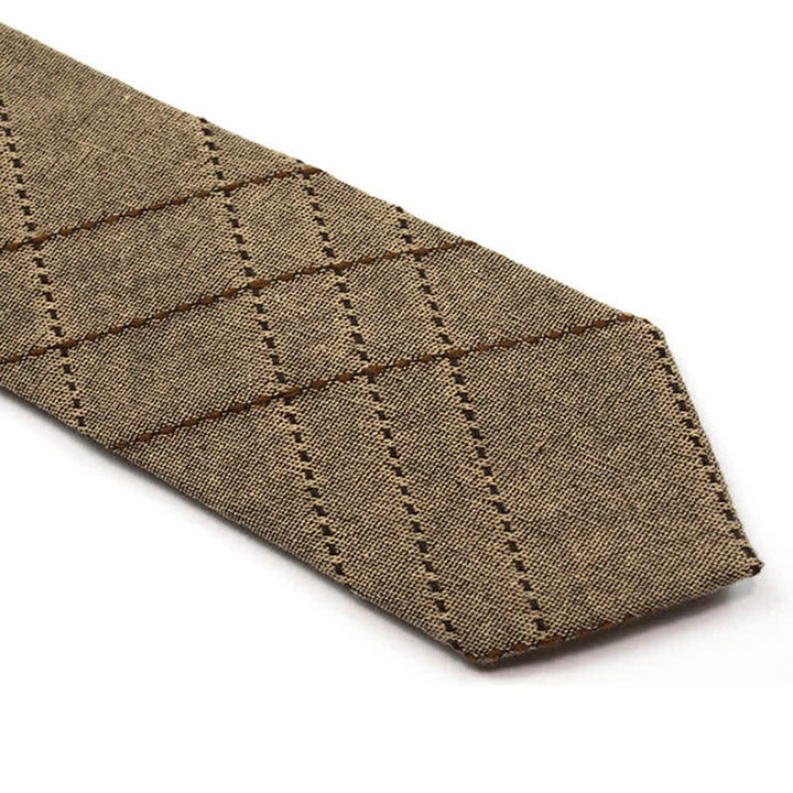 Men's Coffee-Colored Checkered Striped British Cotton Necktie