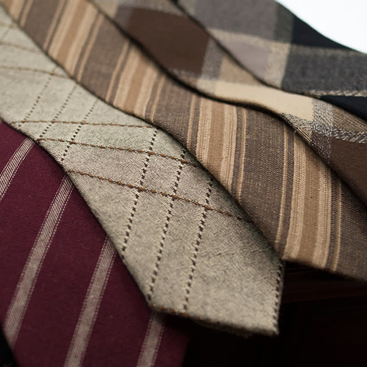 Men's Coffee-Colored Checkered Striped British Cotton Necktie - image 1