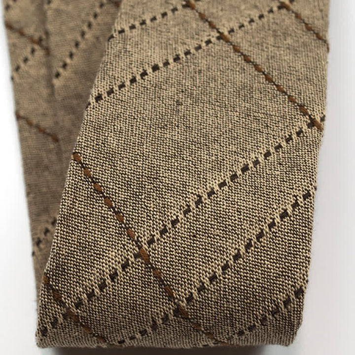 Men's Coffee-Colored Checkered Striped British Cotton Necktie - image 3
