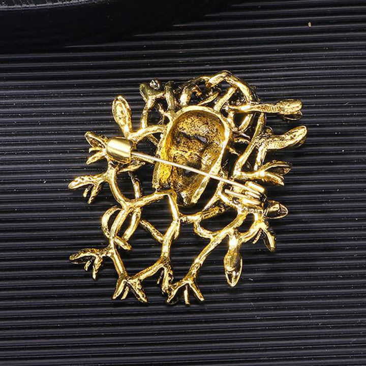 Exaggerated Snake Wrapped Skull Head Skull Brooch - image 2