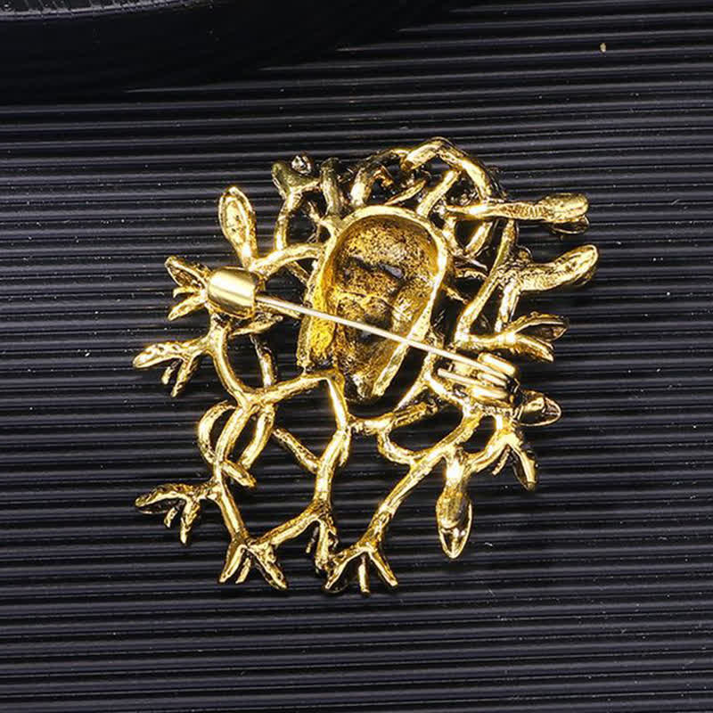 Exaggerated Snake Wrapped Skull Head Skull Brooch - image 2