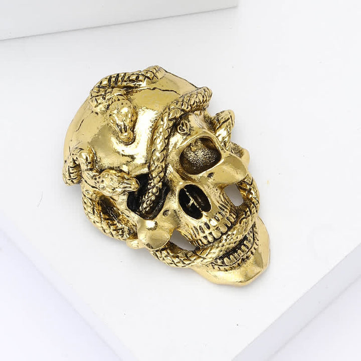 Pirate Gothic Skull Head & Surrounding Snake Brooch