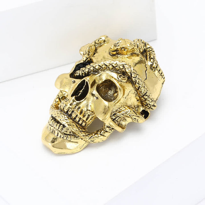Pirate Gothic Skull Head & Surrounding Snake Brooch