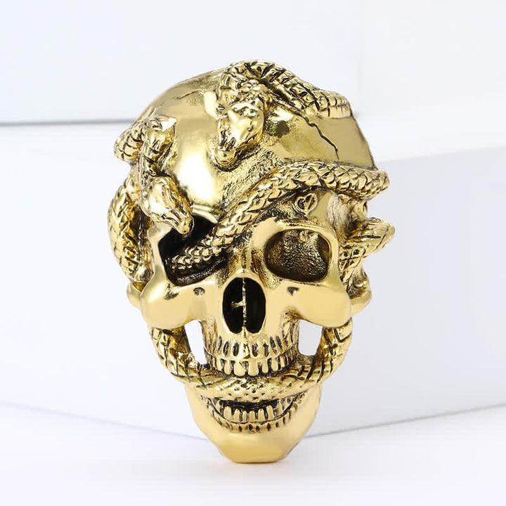 Pirate Gothic Skull Head & Surrounding Snake Brooch