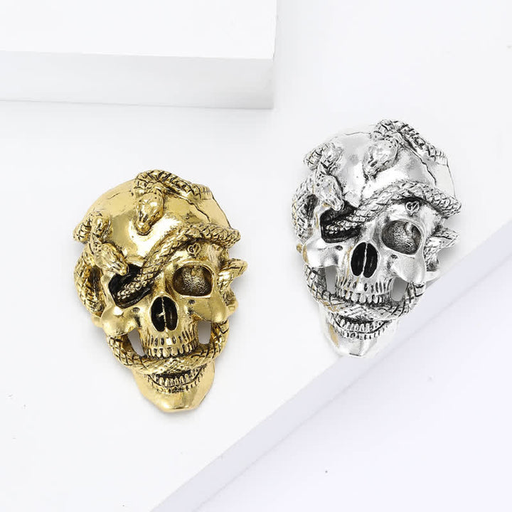 Pirate Gothic Skull Head & Surrounding Snake Brooch