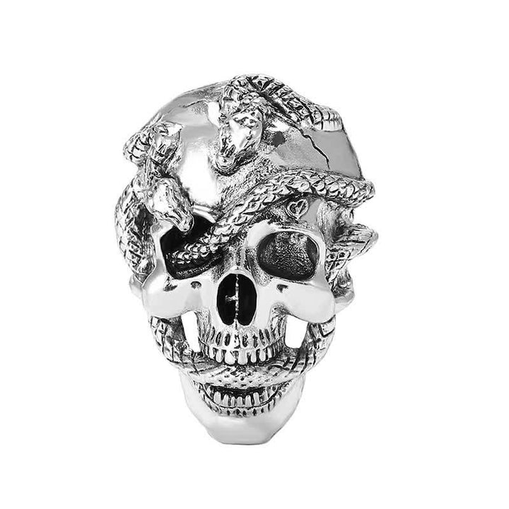 Pirate Gothic Skull Head & Surrounding Snake Brooch - Silver - image 6
