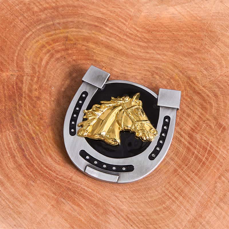 Gold & Black DIY Horseshoe Shape Buckle Leather Belt - image 1