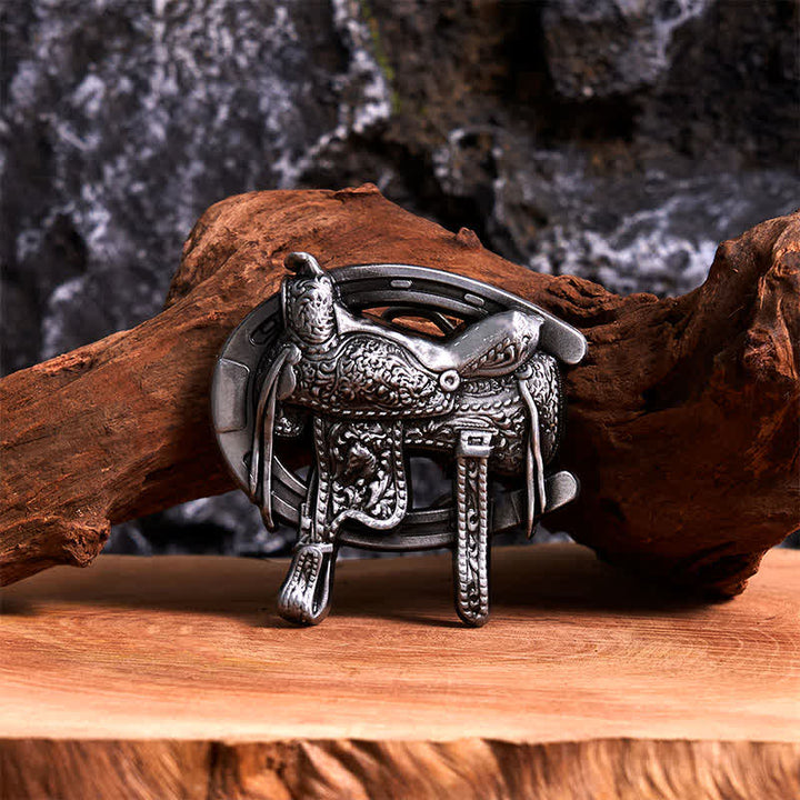 Equestrian Sports DIY Saddle Horse Shoe Buckle Leather Belt - Saddle & Horseshoe - Without Belt - Not Included Belt - image 0