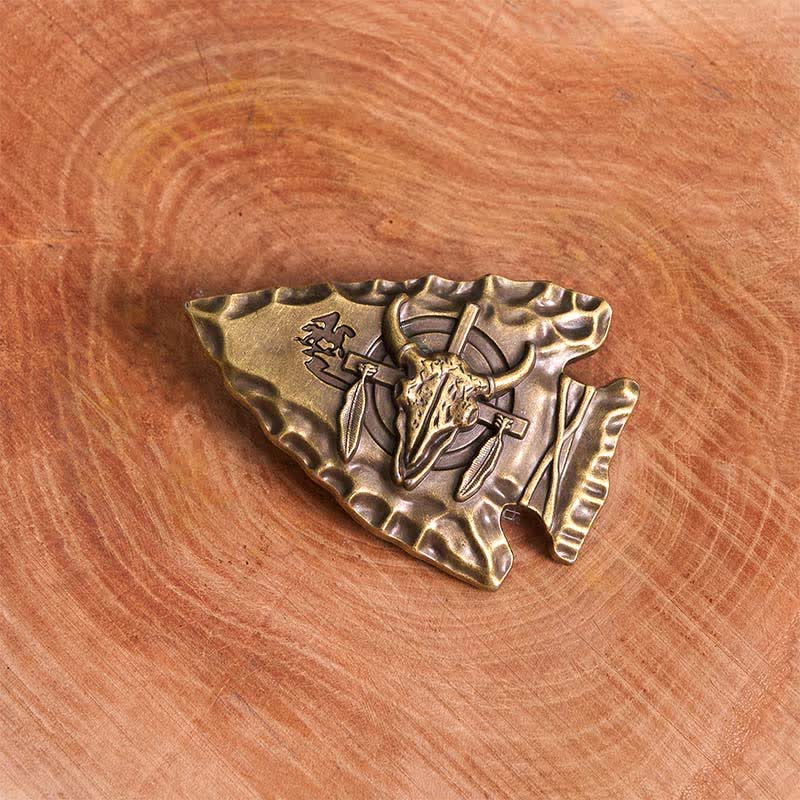 Bronze Triangle DIY Arrowhead Shaped Bull Buckle Leather Belt - image 1