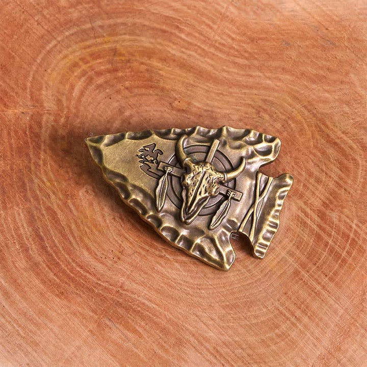 Bronze Triangle DIY Arrowhead Shaped Bull Buckle Leather Belt - image 1