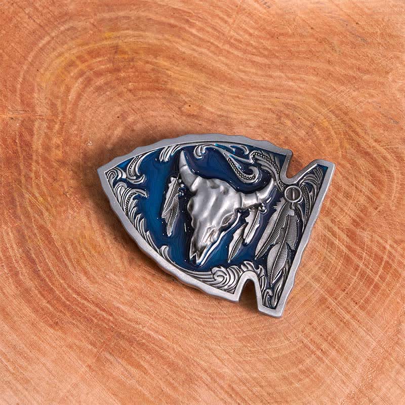 Navy Enamel DIY Arrowhead Shaped Bull Buckle Leather Belt - image 1