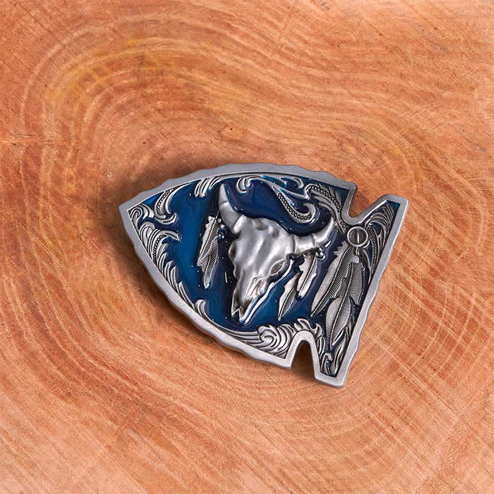 Navy Enamel DIY Arrowhead Shaped Bull Buckle Leather Belt - image 1