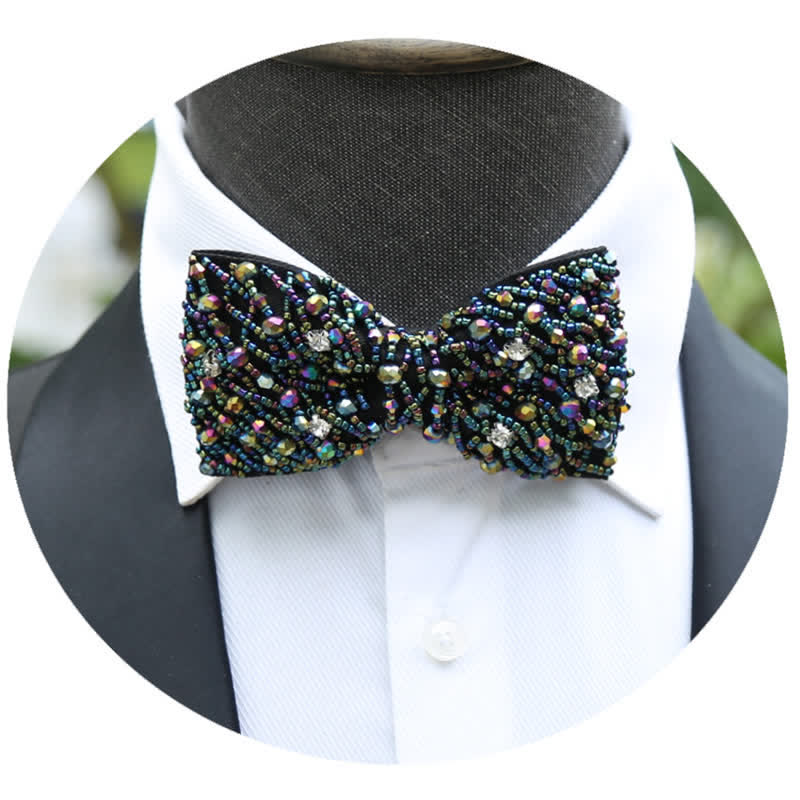 Sparkling Colorful Crystal Embroidered Beaded Bow Tie - image 5