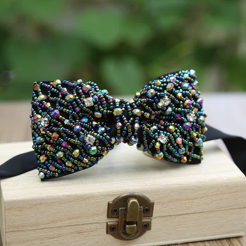 Sparkling Colorful Crystal Embroidered Beaded Bow Tie - image 8