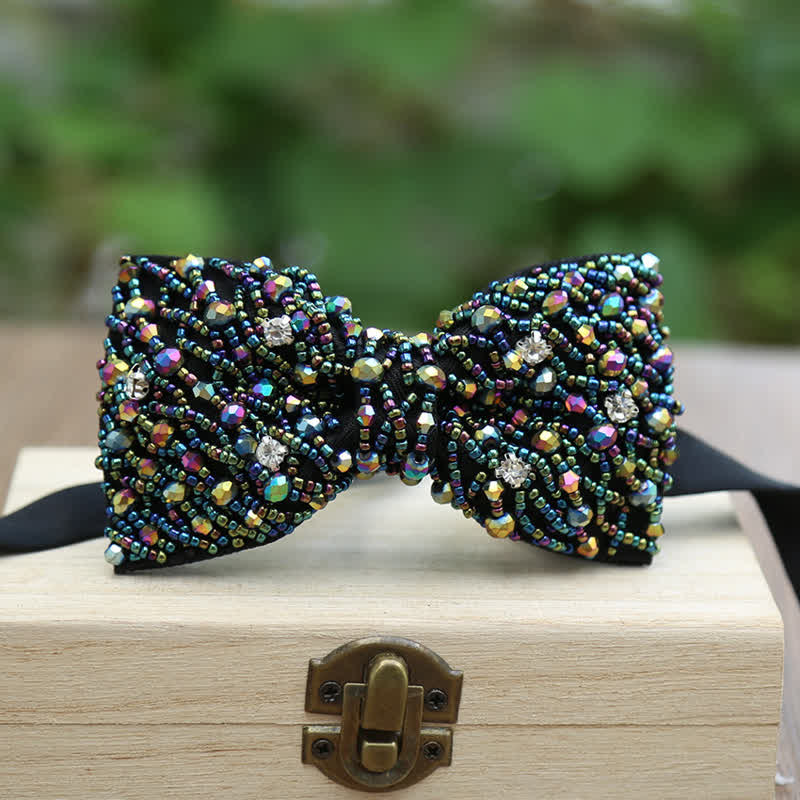 Sparkling Colorful Crystal Embroidered Beaded Bow Tie - image 7