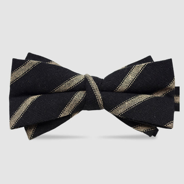 Men's British Style Checked Striped Coffee Cotton Bow Tie