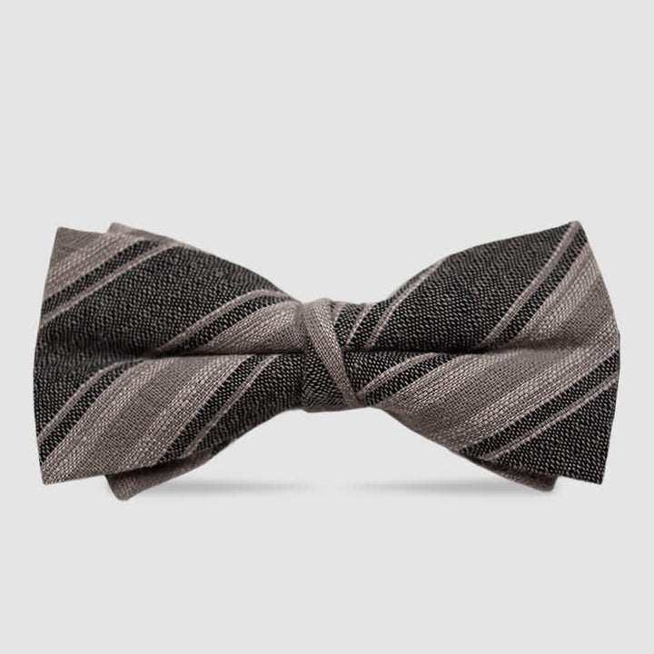 Men's British Style Checked Striped Coffee Cotton Bow Tie