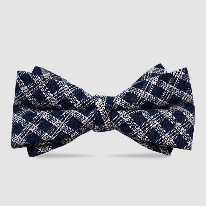 Men's British Style Checked Striped Coffee Cotton Bow Tie