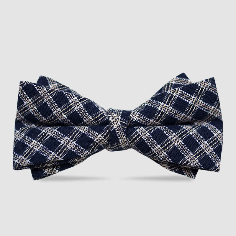 Men's British Style Checked Striped Coffee Cotton Bow Tie - Style #10 - image 11