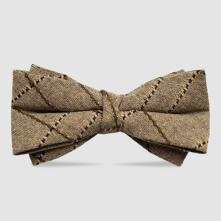 Men's British Style Checked Striped Coffee Cotton Bow Tie