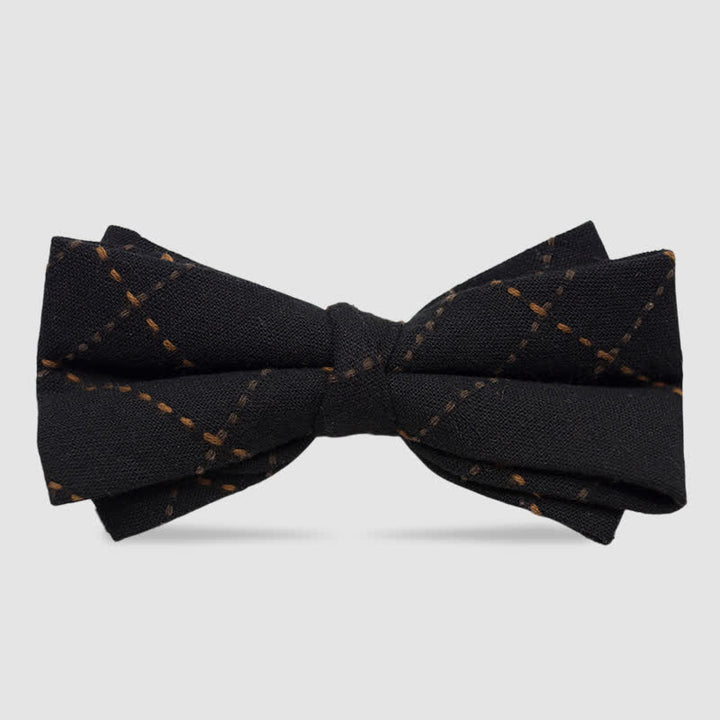 Men's British Style Checked Striped Coffee Cotton Bow Tie - Style #7 - image 8