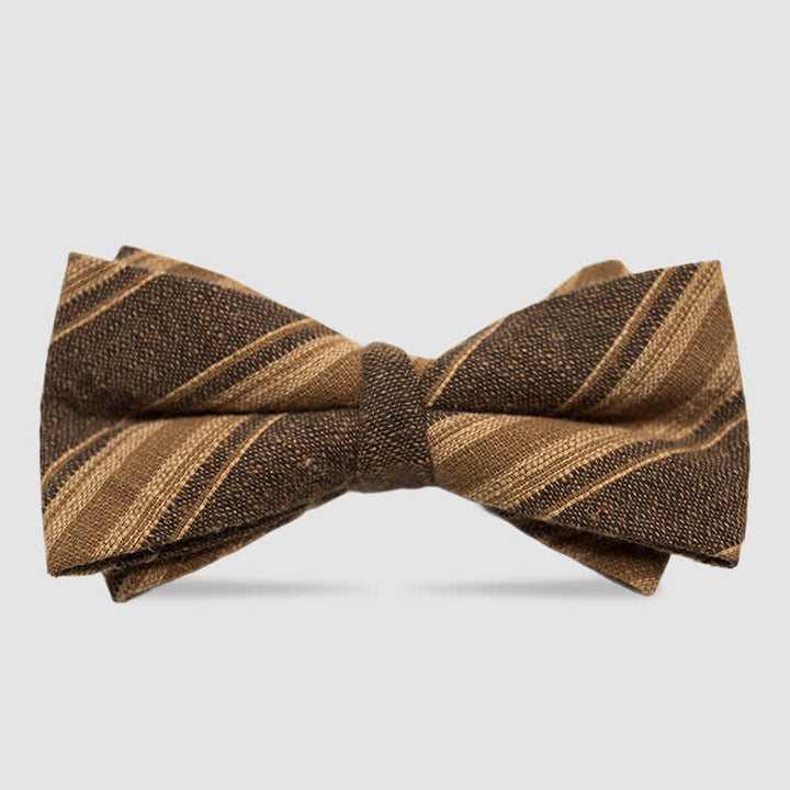 Men's British Style Checked Striped Coffee Cotton Bow Tie - Style #1 - image 0