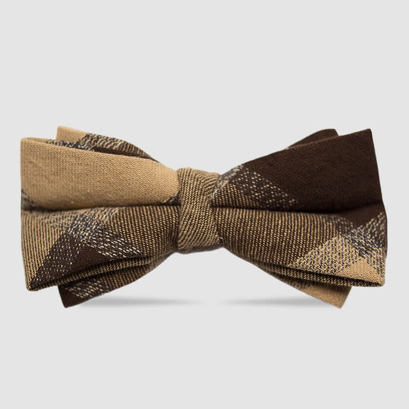 Men's British Style Checked Striped Coffee Cotton Bow Tie - Style #8 - image 9