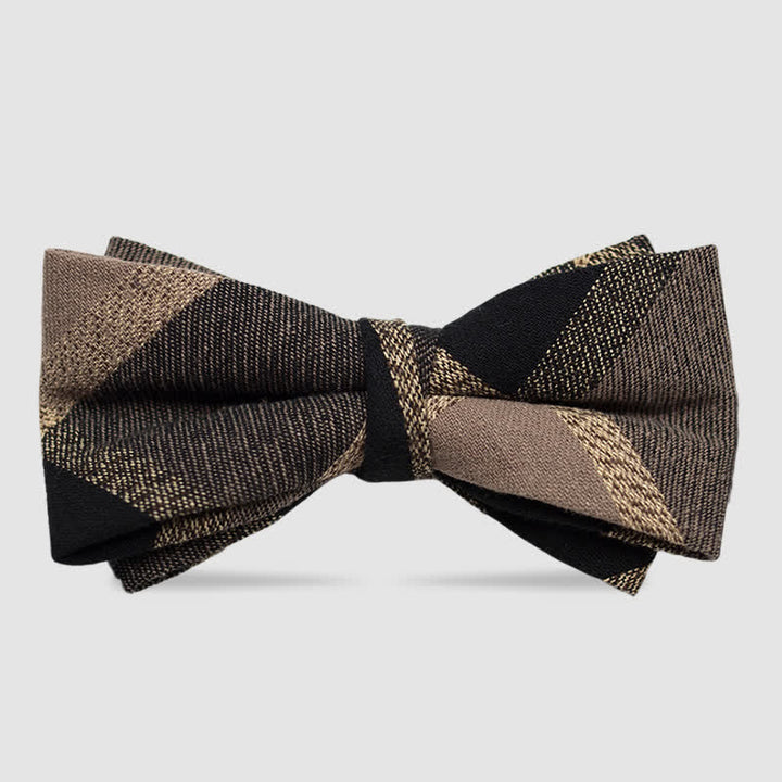 Men's British Style Checked Striped Coffee Cotton Bow Tie - Style #5 - image 6