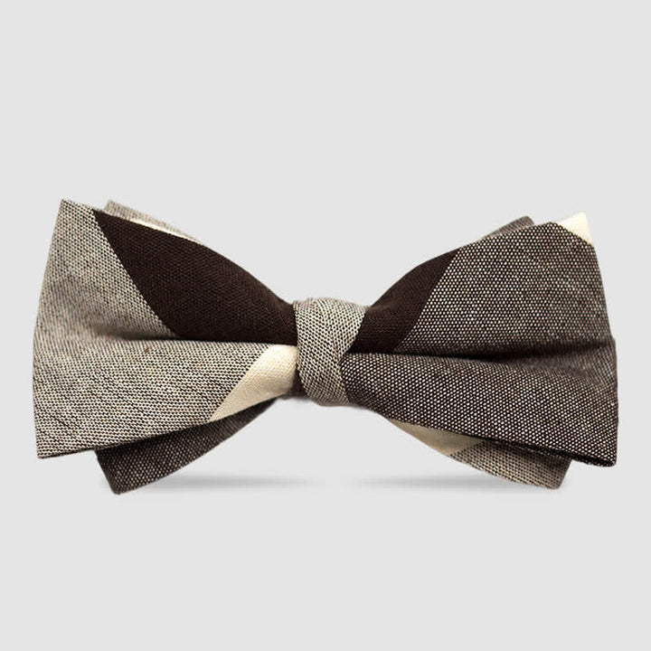 Men's British Style Checked Striped Coffee Cotton Bow Tie