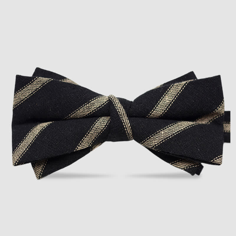 Men's British Style Checked Striped Coffee Cotton Bow Tie - Style #3 - image 4