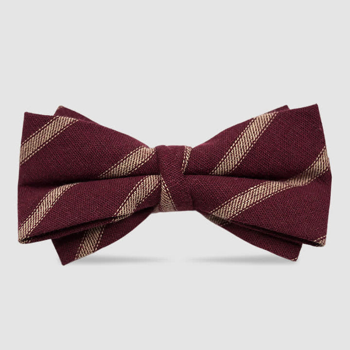 Men's British Style Checked Striped Coffee Cotton Bow Tie - Style #4 - image 5