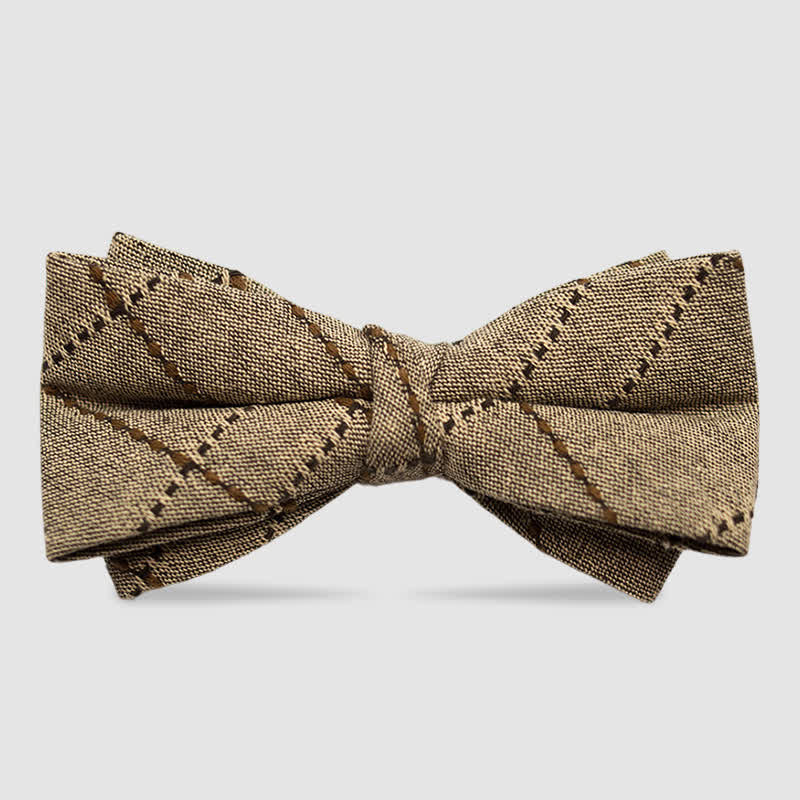 Men's British Style Checked Striped Coffee Cotton Bow Tie - Style #6 - image 7