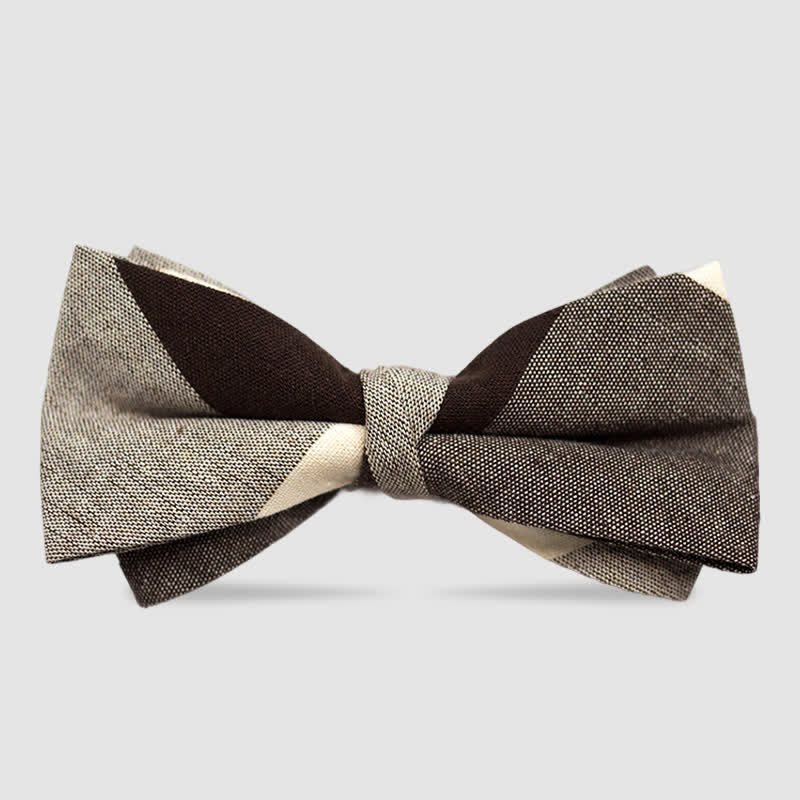 Men's British Style Checked Striped Coffee Cotton Bow Tie - Style #9 - image 10