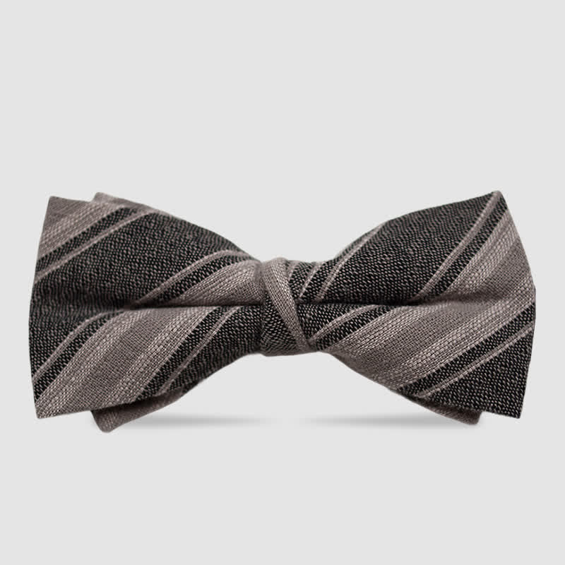 Men's British Style Checked Striped Coffee Cotton Bow Tie - Style #2 - image 3
